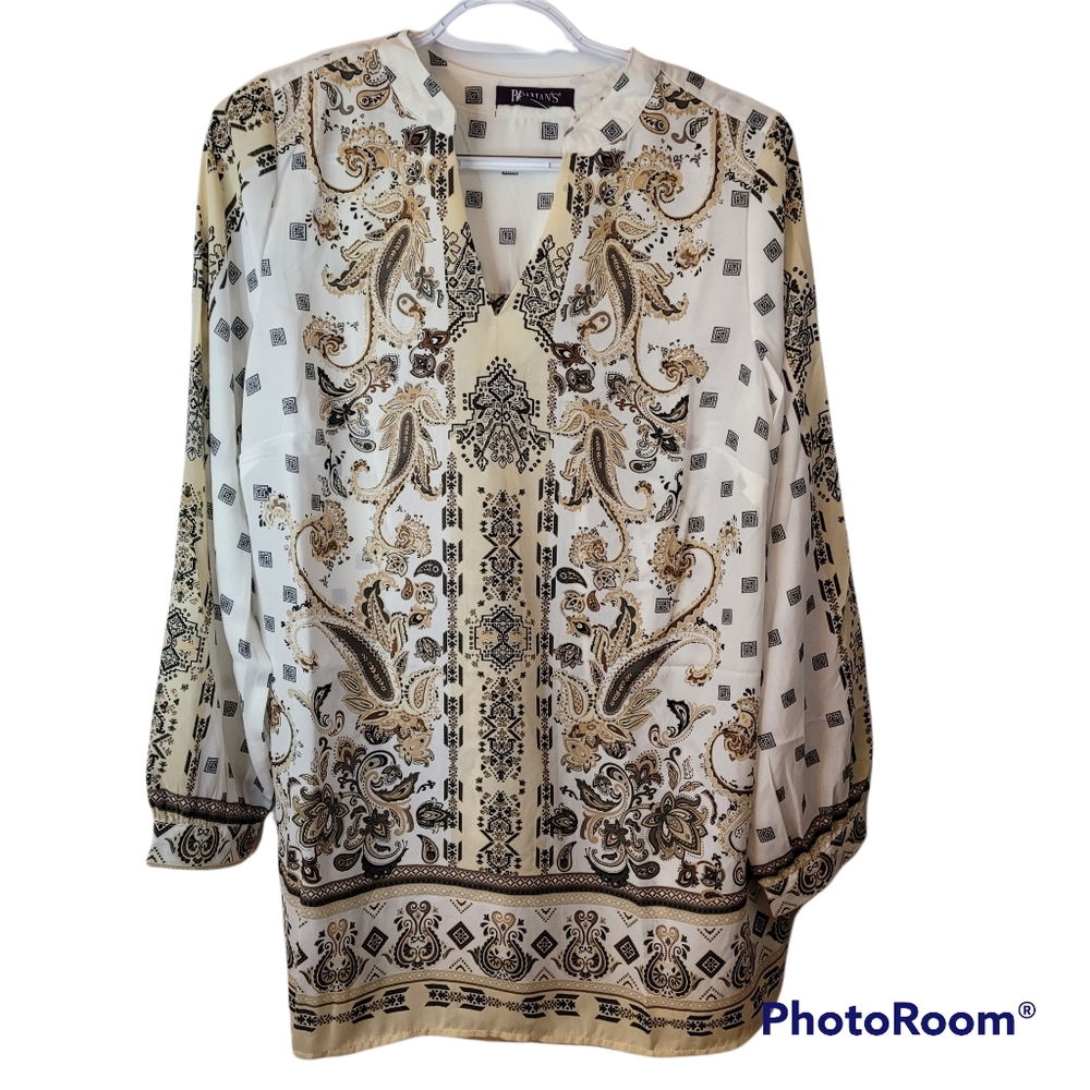 NWOT Roamans Flowy Tribal Bohemian V Neck‎ Light Weight Tunic Top Size 12W